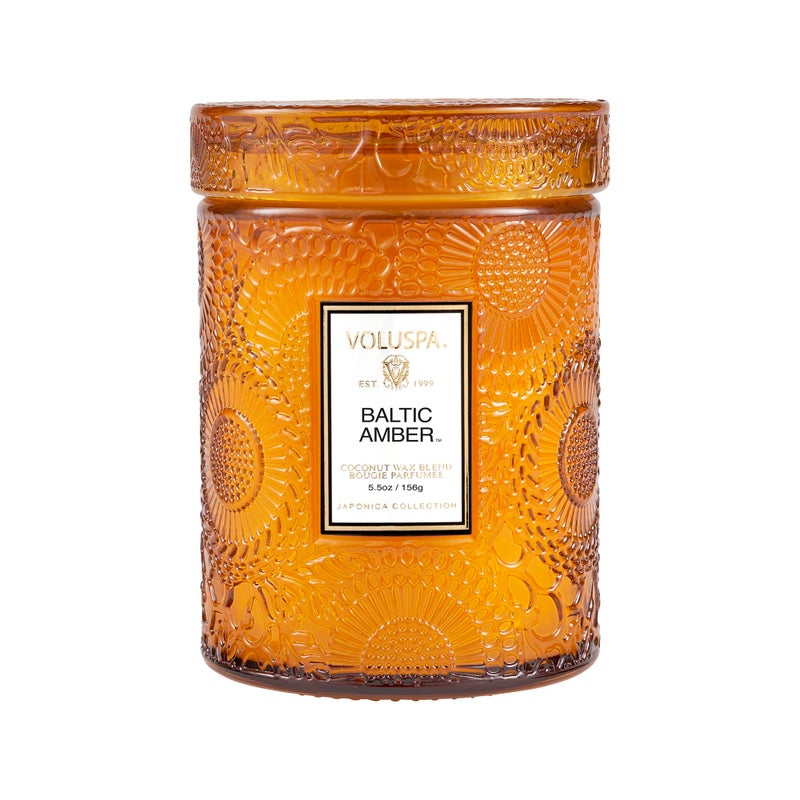 Voluspa Baltic Amber Candle | Small Glass Jar with Matching Glass Lid | 5.5 Oz | All Natural Wicks and Coconut Wax for Clean Burning | Vegan - Image 1